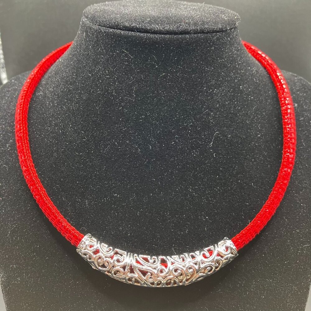 Leather Choker Red Leather Choker Handmade Brand New 16.5 inches long